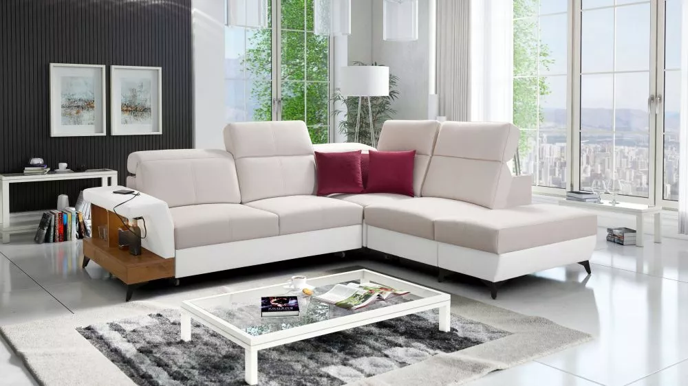 Dīvāns Belutti 7 Lancelot Standard ar LED · Krēma + balts · 236 × 288 × 84 cm