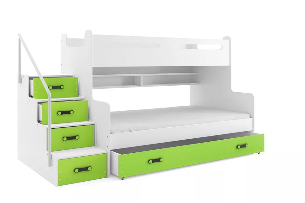 Bērnu gulta Max 3 ar stelāžām Guļamvietas platums: 120 cm, Guļamvietas garums: 200 cm, · 124 × 258 × 145 cm