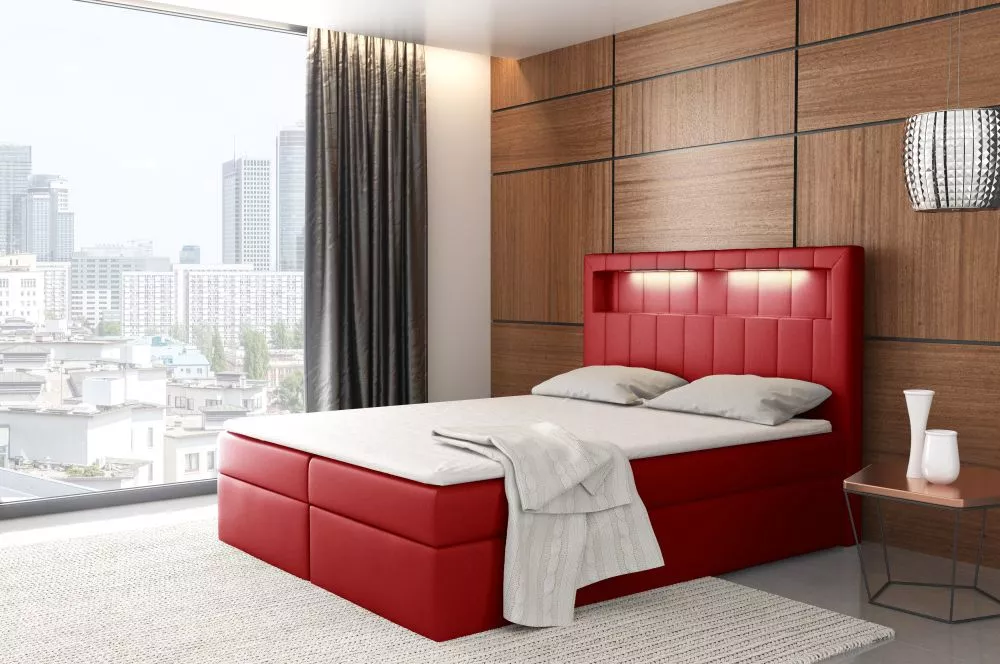 Gulta Aspen Boxspring Standard ar LED Guļamvietas platums: 200 cm, Guļamvietas garums: 200 cm, · Sarkans · 202 × 217 × 1