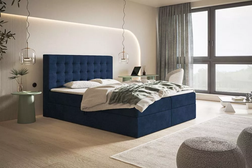 Gulta Box 2 Boxspring standard Guļamvietas platums: 140 cm, Guļamvietas garums: 200 cm, · Zila · 140 × 214 × 112 cm