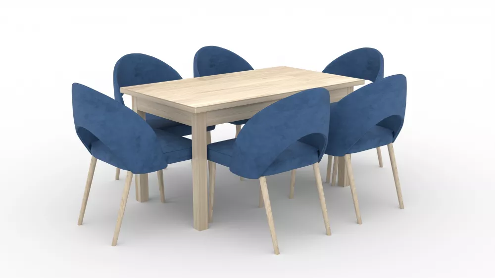Komplekts Set 82 Personu skaits: 6, Korpusa krāsa: ozols sonoma, Elementu krāsa: zils, · 140 cm