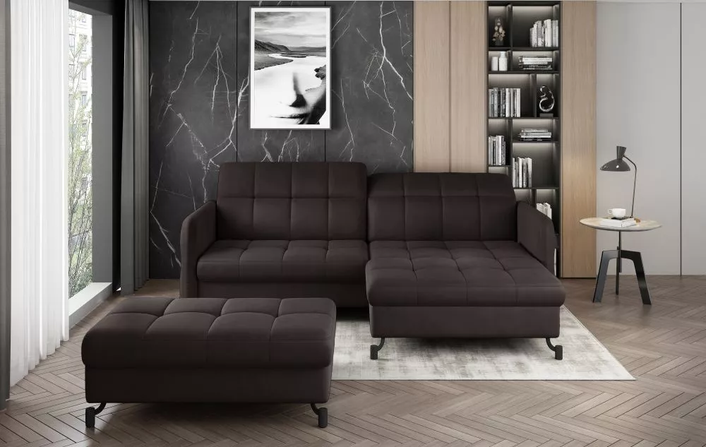 Dīvāns Lorelle Premium standard ar pufu · Tumši brūns · 160 × 225 × 105 cm
