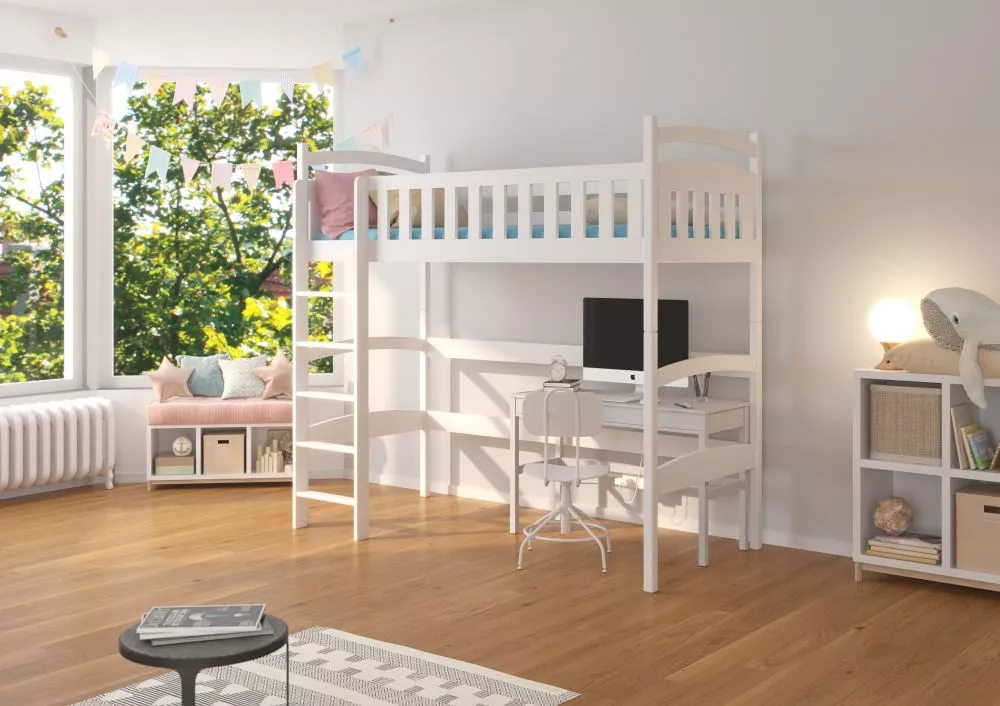 Bērnu gulta Miago ar stelāžu Guļamvietas platums: 80 cm, Guļamvietas garums: 180 cm, · Balts · 87 × 188 × 174 cm
