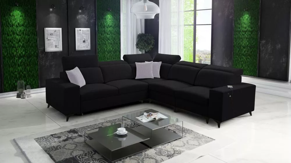 Dīvāns Bartone 3 Mix Standard · Melns · 283 × 283 × 83 cm
