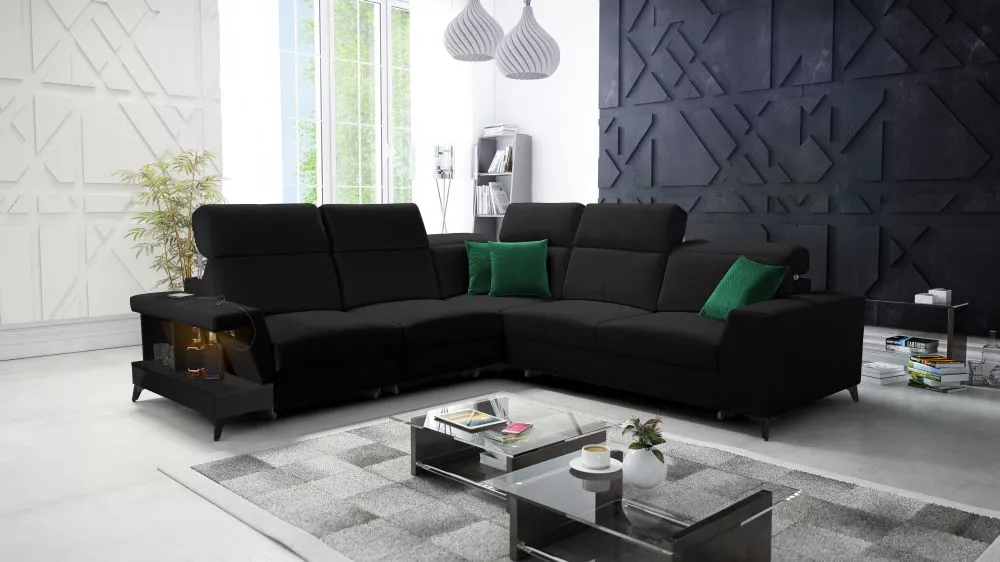 Dīvāns Belutti 3 Satin Black Standard ar LED · Melns · 288 × 288 × 84 cm