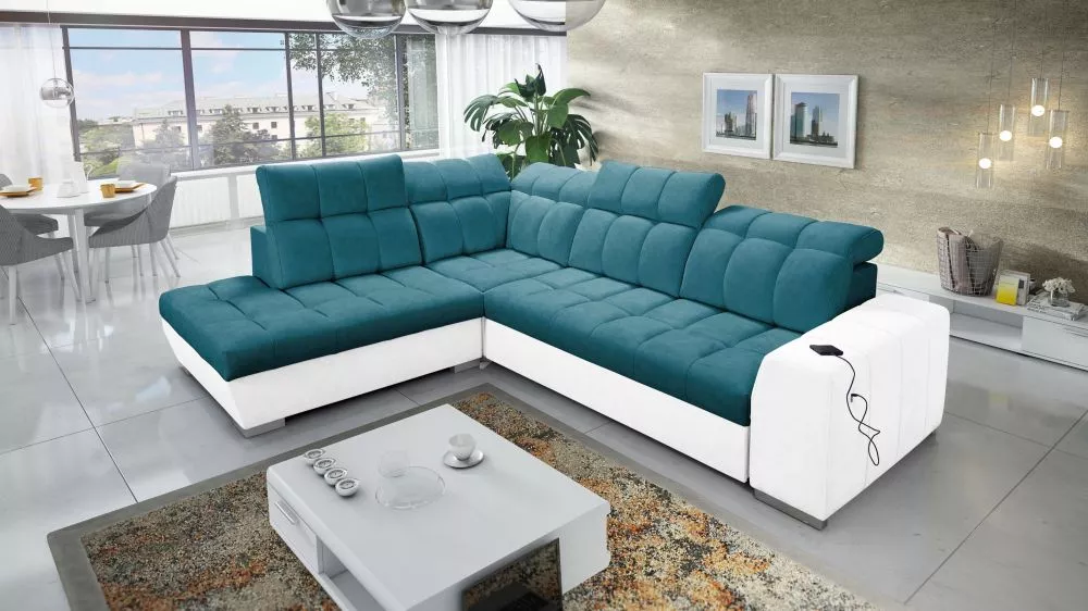 Dīvāns Pagano 7 Premium Standard · Tirkīzs + balts · 225 × 285 × 83 cm