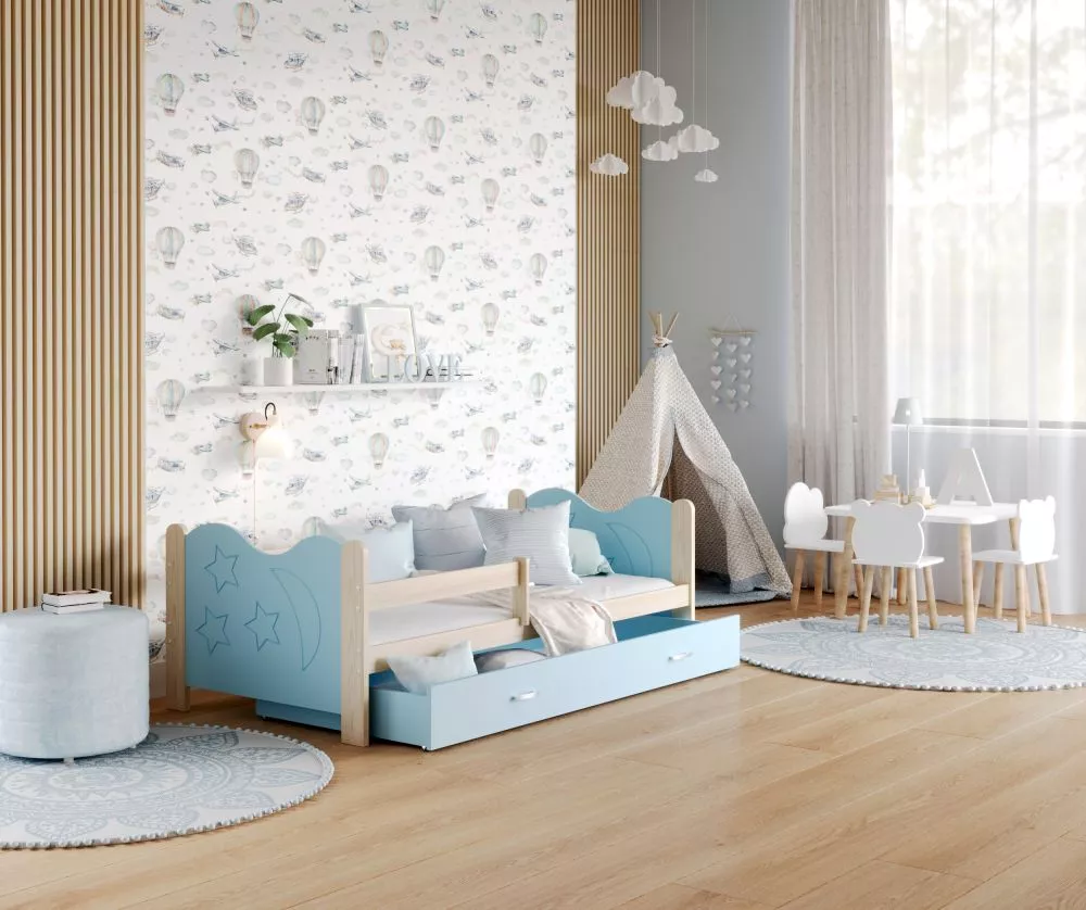 Bērnu gulta Mikolaj 80x160 ar stelāžu Guļamvietas platums: 80 cm, Guļamvietas garums: 160 cm, · 86 × 164 × 62 cm