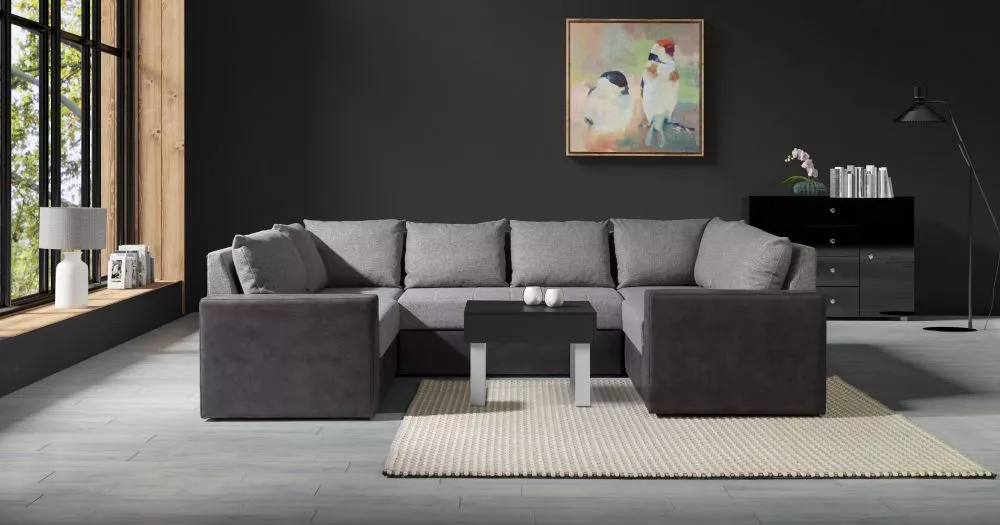 Dīvāns Denver Plus Standard · Pelēks + grafīts · 182 × 285 × 95 cm