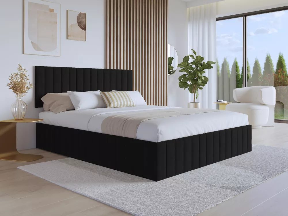 Gulta Lucy 16 ar stelāžu Guļamvietas platums: 140 cm, Guļamvietas garums: 200 cm, · Melns · 146 × 206 × 32 cm