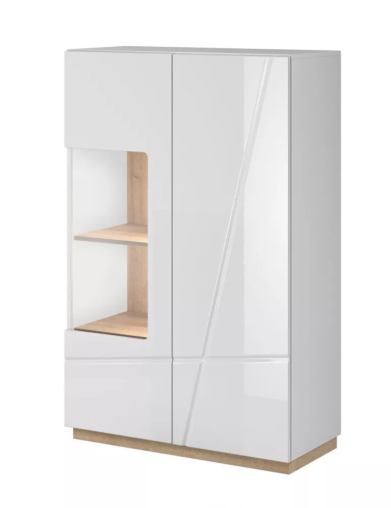 Grāmatu skapis Futura FU-05 ar LED Korpusa krāsa: balts, Elementu krāsa: ozols, · 90 × 41 × 141 cm