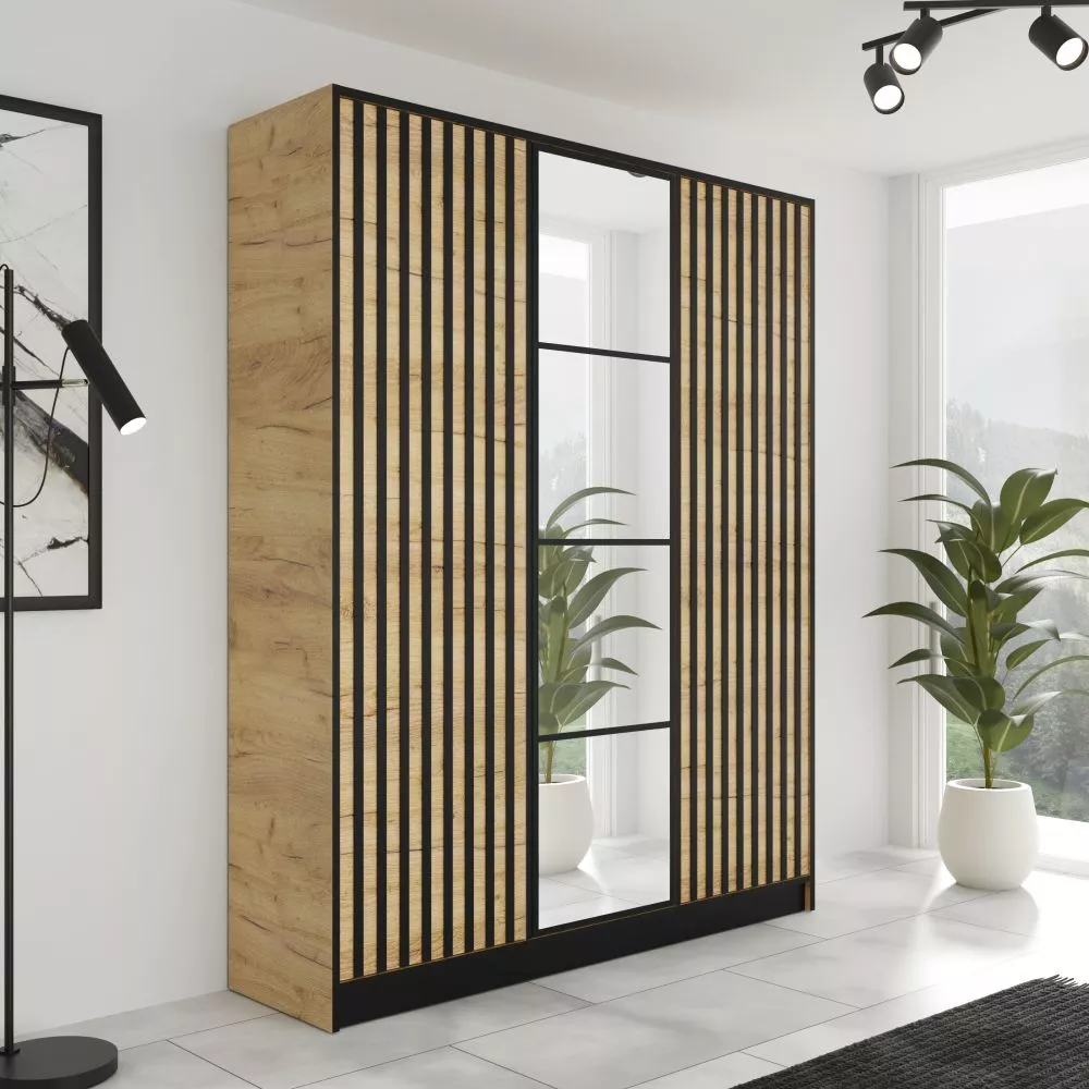 Skapis Eden 03 · Ozols craft zelts · 156 × 39 × 205 cm