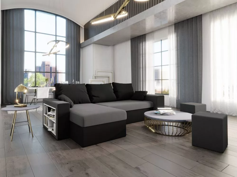 Dīvāns Vegas Premium Standard · Pelēks + melns · 145 × 253 × 72 cm