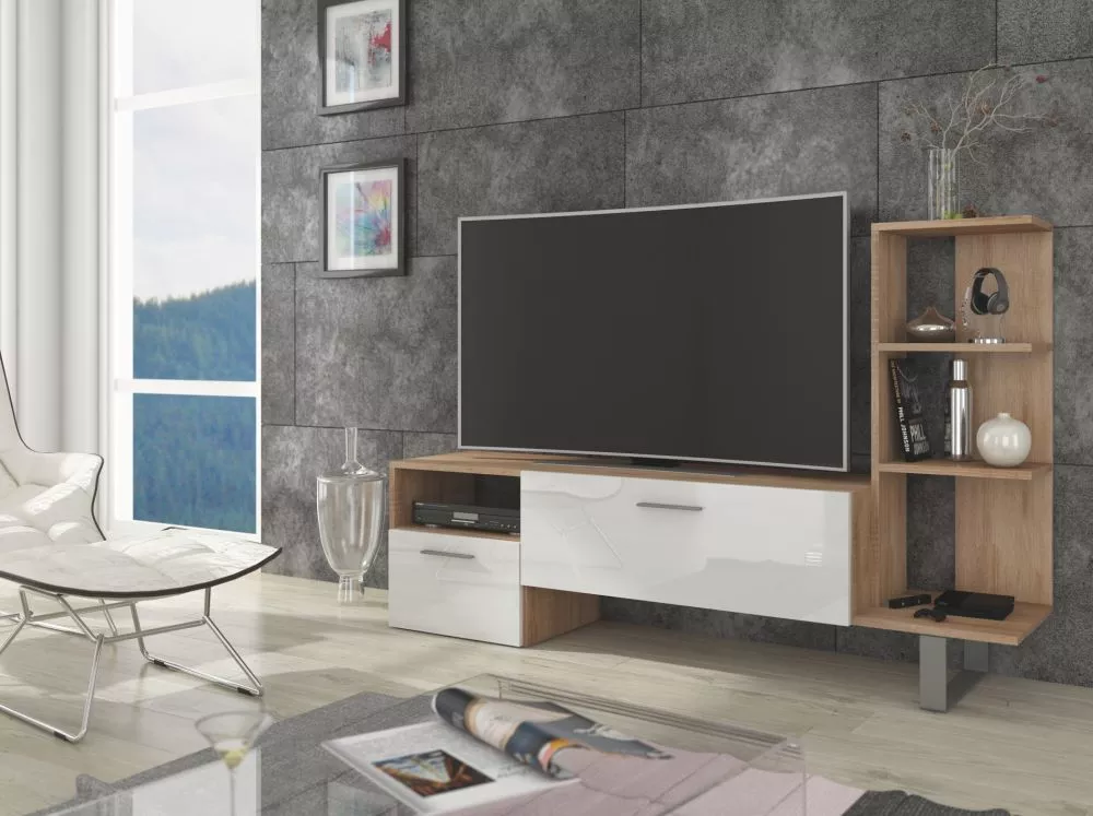 TV tumba Best · Sonoma + balts spīdums · 151.6 × 35 × 97 cm