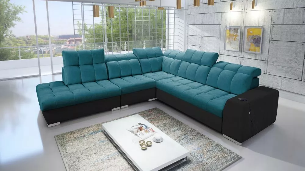 Dīvāns Pagano 9 Premium Standard · Tirkīzs + melns · 285 × 300 × 83 cm