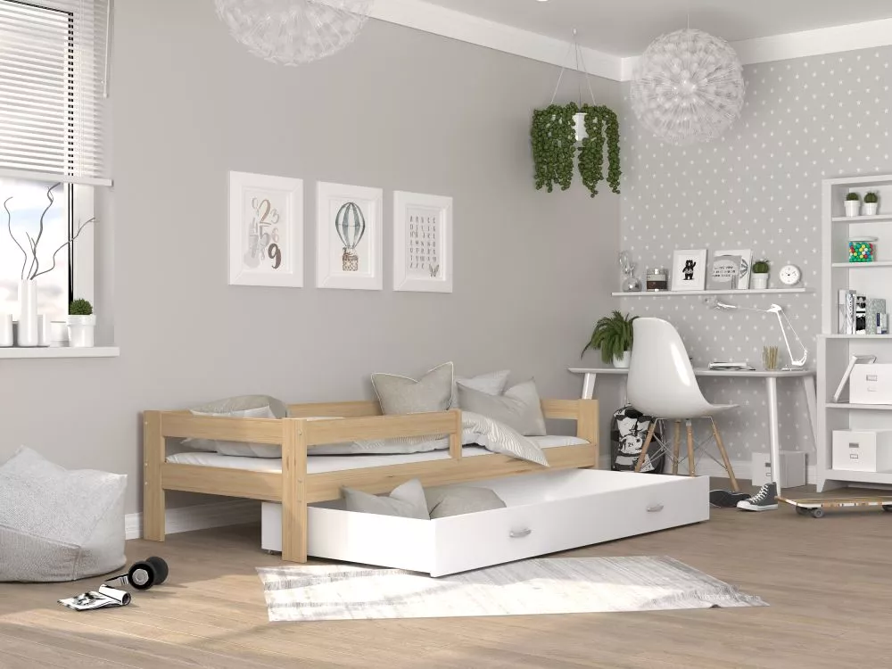 Bērnu gulta Hugo 80x190 ar stelāžu Guļamvietas platums: 80 cm, Guļamvietas garums: 190 cm, · 85 × 199 × 56 cm