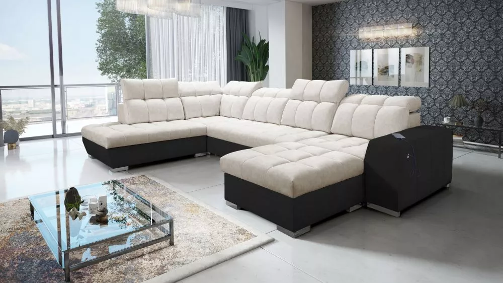 Dīvāns Pagano 6 Premium Standard · Tumši bēšs + melns · 225 × 364 × 83 cm