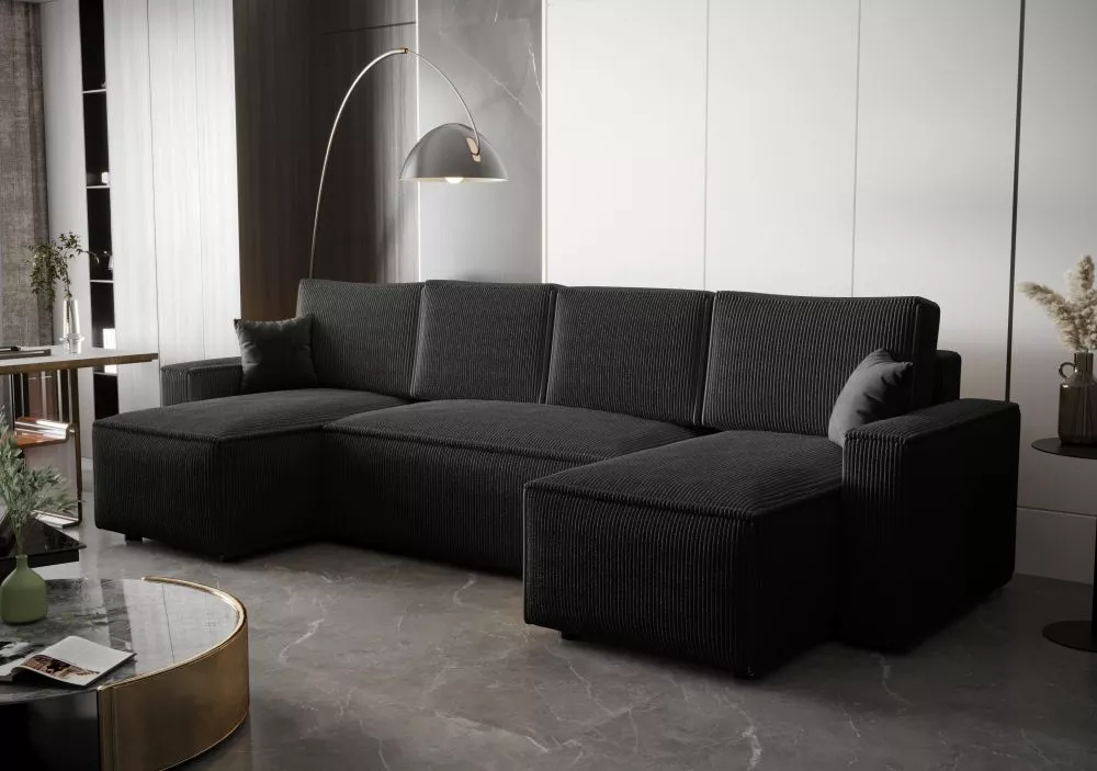Dīvāns Ambro U standard · Melns · 143 × 300 × 85 cm