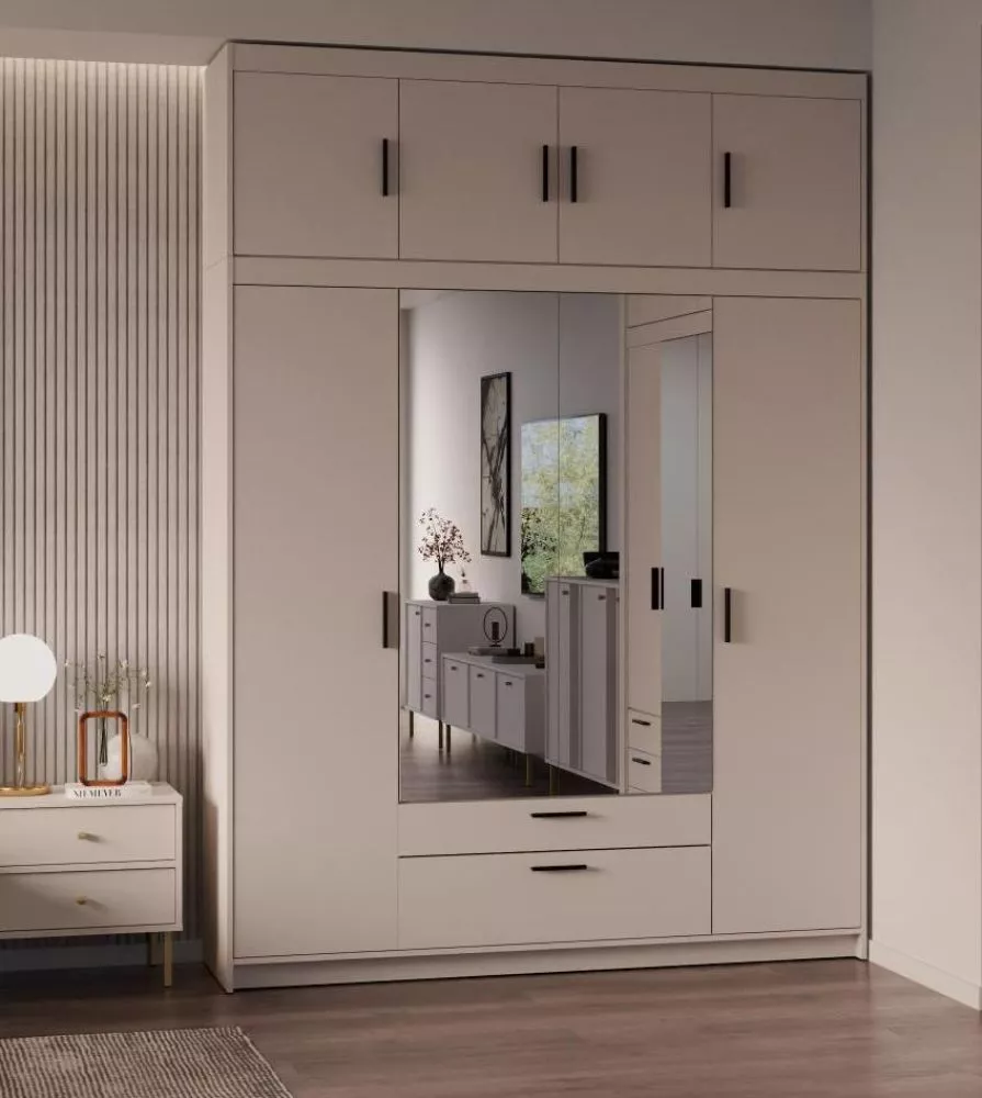 Skapis Elena 4D Premium ar spoguli · Bēšs · 176.3 × 53 × 245.5 cm