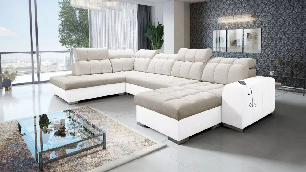 Dīvāns Pagano 6 Premium Standard · Tumši bēšs + balts · 225 × 364 × 83 cm