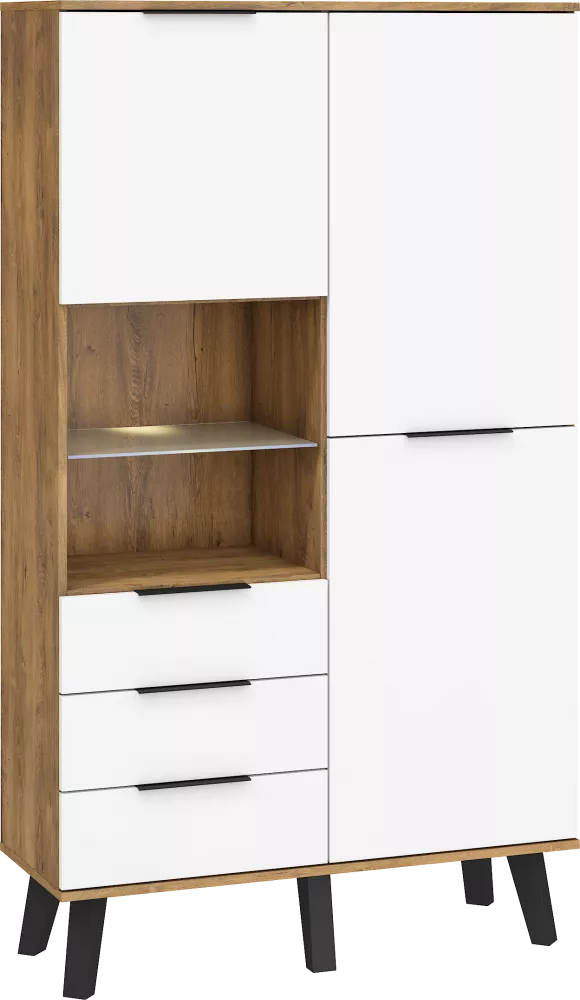Grāmatu skapis Sven SVN 13 ar LED Korpusa krāsa: ozols, Elementu krāsa: balts, · 100 × 40 × 174 cm