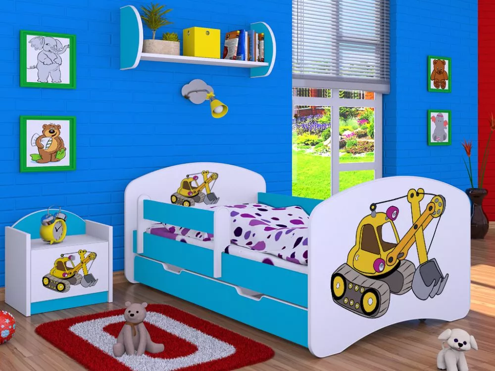 Bērnu gulta Happy L02 Zolta Koparka 140x70 ar stelāžu Guļamvietas platums: 70 cm, Guļamvietas garums: 140 cm, · 82 × 144