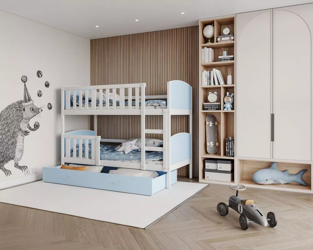 Bērnu gulta Tami MDF 80x190 ar stelāžām Guļamvietas platums: 80 cm, Guļamvietas garums: 190 cm, · 86 × 198 × 158 cm
