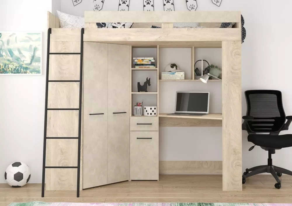 Divstāvu gulta Floor L ar stelāžu Guļamvietas platums: 80 cm, Guļamvietas garums: 200 cm, · 120 × 204 × 188 cm