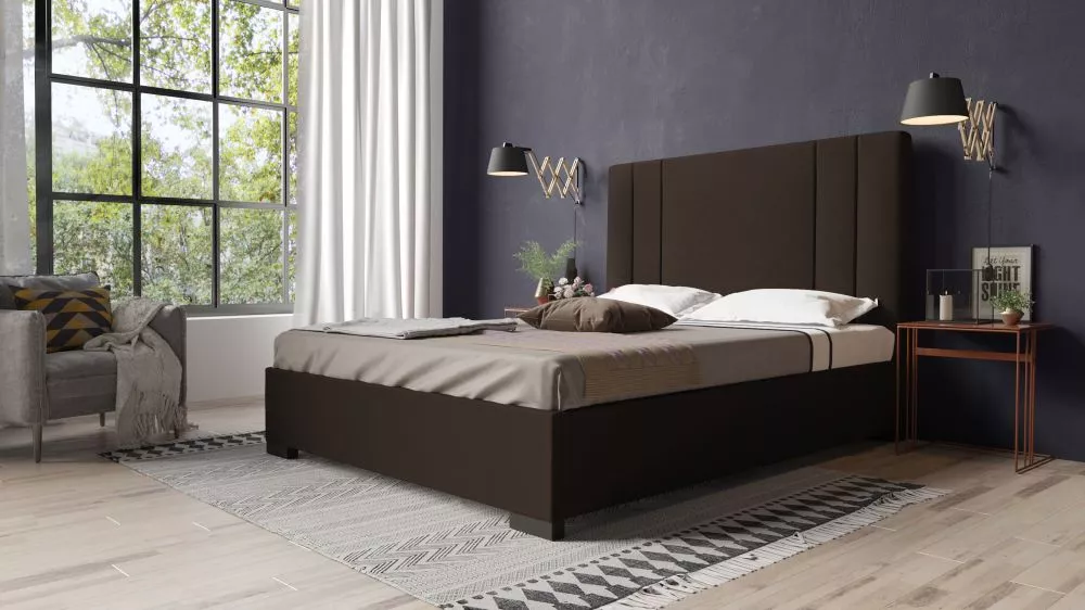 Gulta PK09 ar stelāžu Guļamvietas platums: 140 cm, Guļamvietas garums: 200 cm, stelāžas tips: metāla, · Tumši brūns · 15