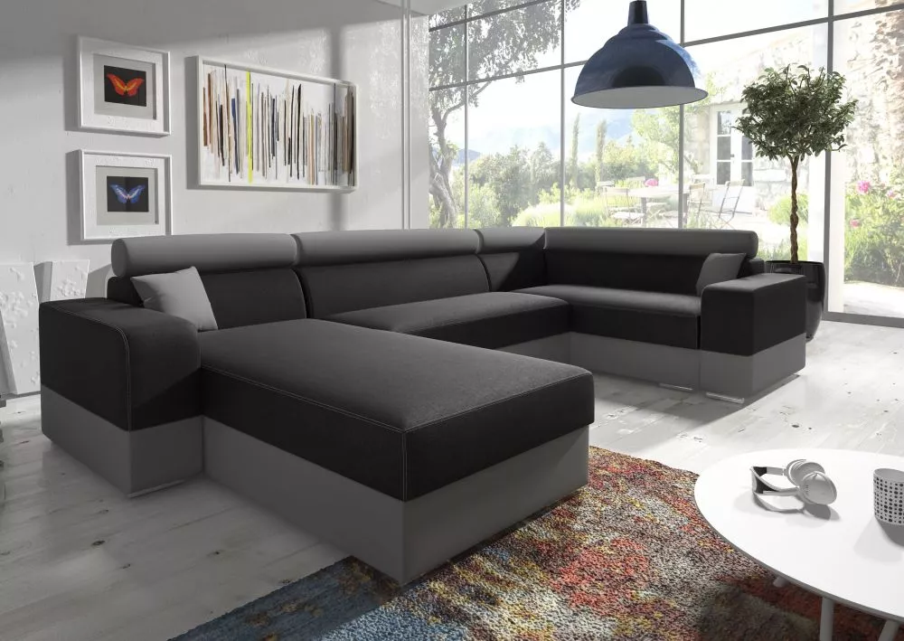 Dīvāns Infinity Super Standard · Melns + pelēks · 185 × 336 × 93 cm