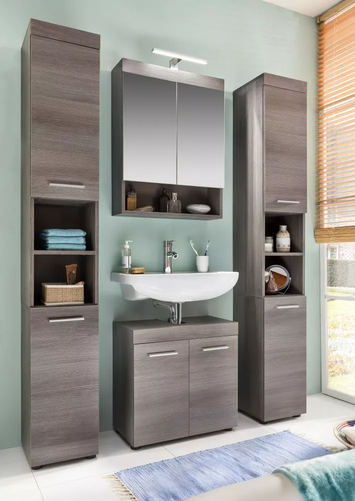 Vannas istabas komplekts Runner 04 ar LED · Ozols pelēks · 190 × 148 × 31 cm
