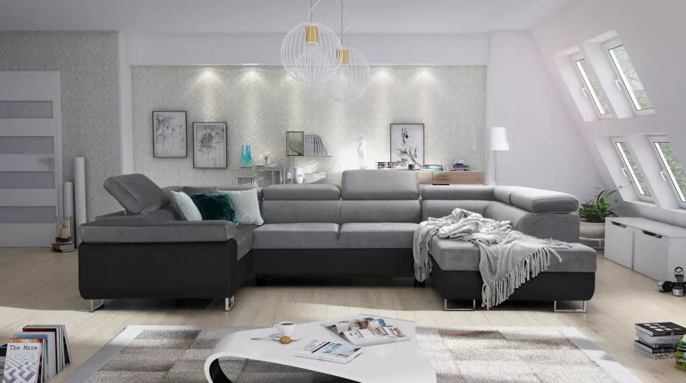 Dīvāns Annabelle U Eco Standard · Pelēks + melns · 203 × 340 × 76 cm