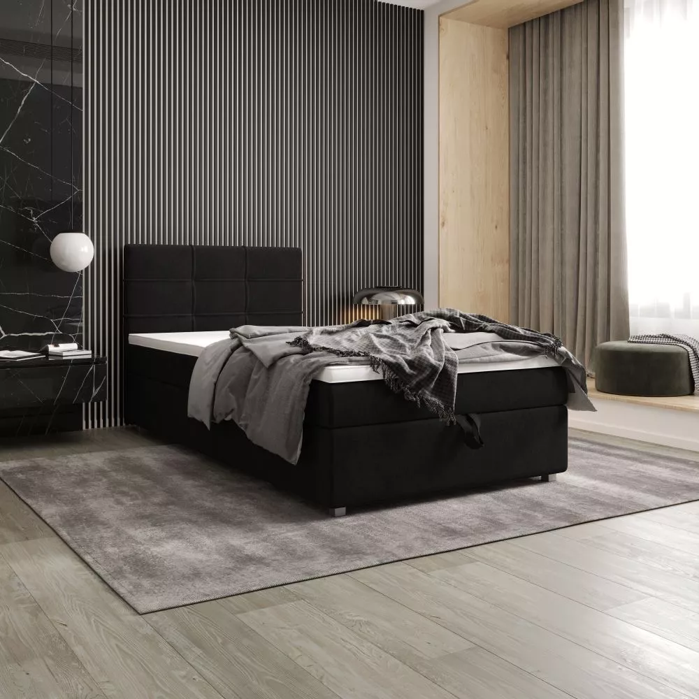 Gulta Fado 1 P Boxspring Standard Guļamvietas platums: 90 cm, Guļamvietas garums: 200 cm, · Melns · 90 × 205 × 102 cm