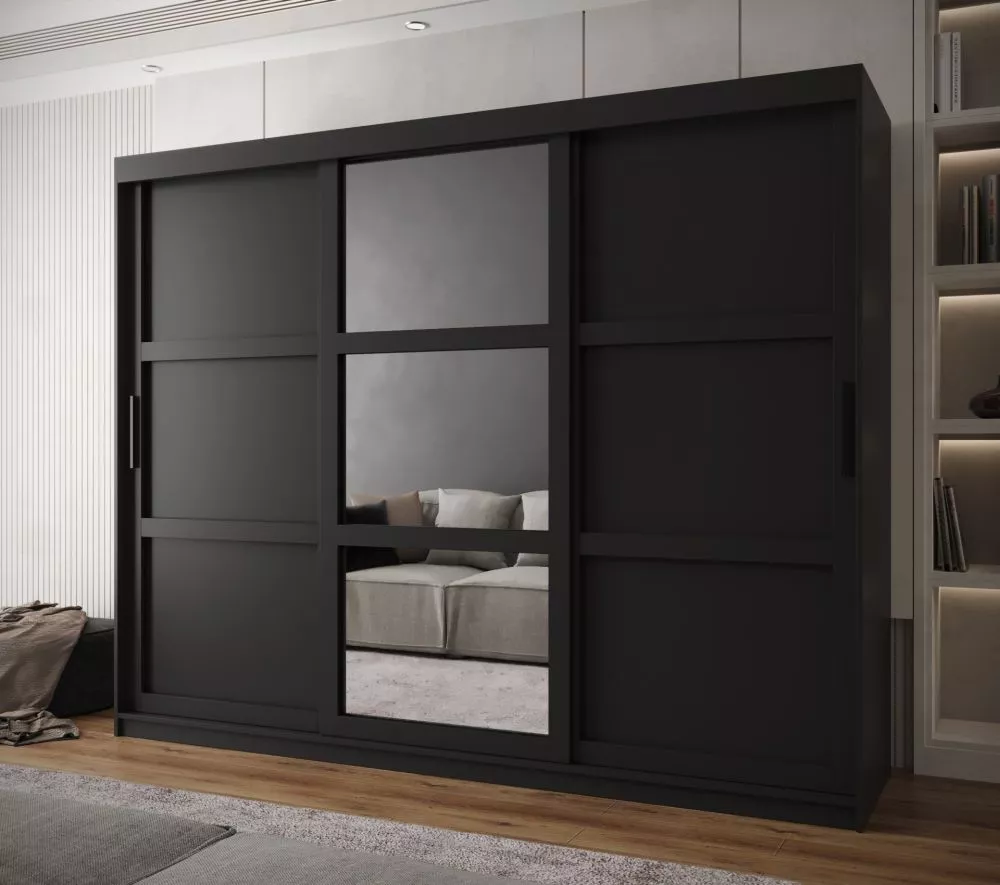 Skapis Miror 3 · Melns · 250 × 62 × 200 cm