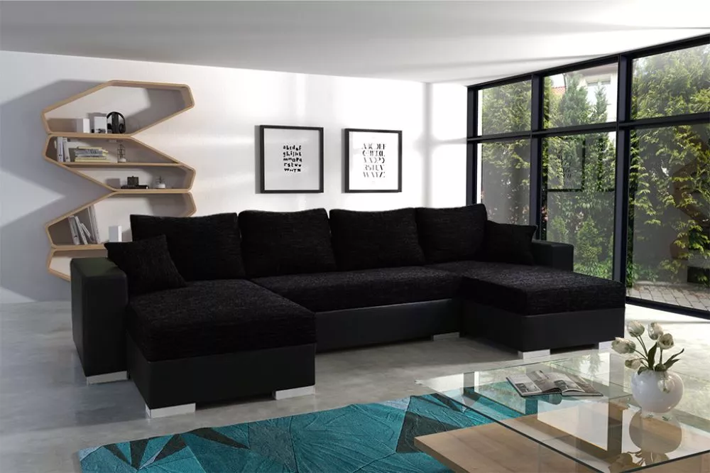 Dīvāns Focus Bis Standard · Melns + melns · 144 × 310 × 86 cm