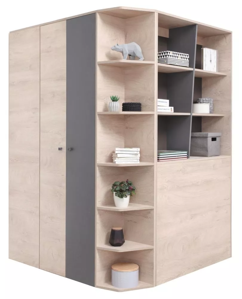 Skapis Delta DL1 ar LED · Ozols + antracīts · 135 × 135 × 190 cm