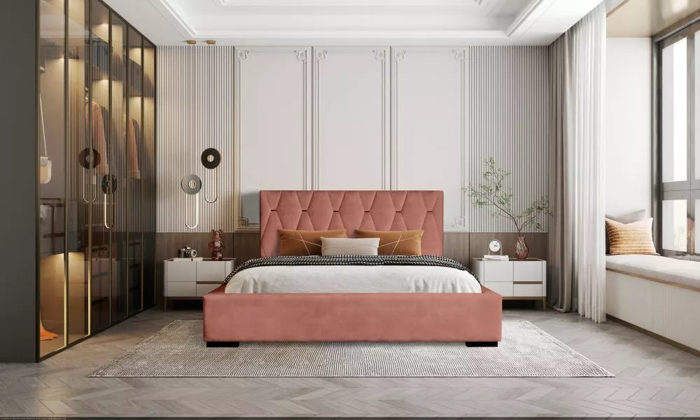 Gulta Delia Standard ar stelāžu Guļamvietas platums: 140 cm, Guļamvietas garums: 200 cm, stelāžas tips: koka, · Rozā · 1