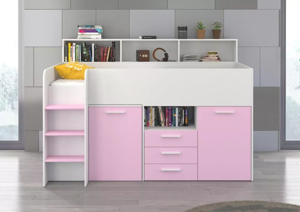 Divstāvu gulta Neo L ar stelāžu Guļamvietas platums: 80 cm, Guļamvietas garums: 200 cm, · 120 × 206 × 138 cm