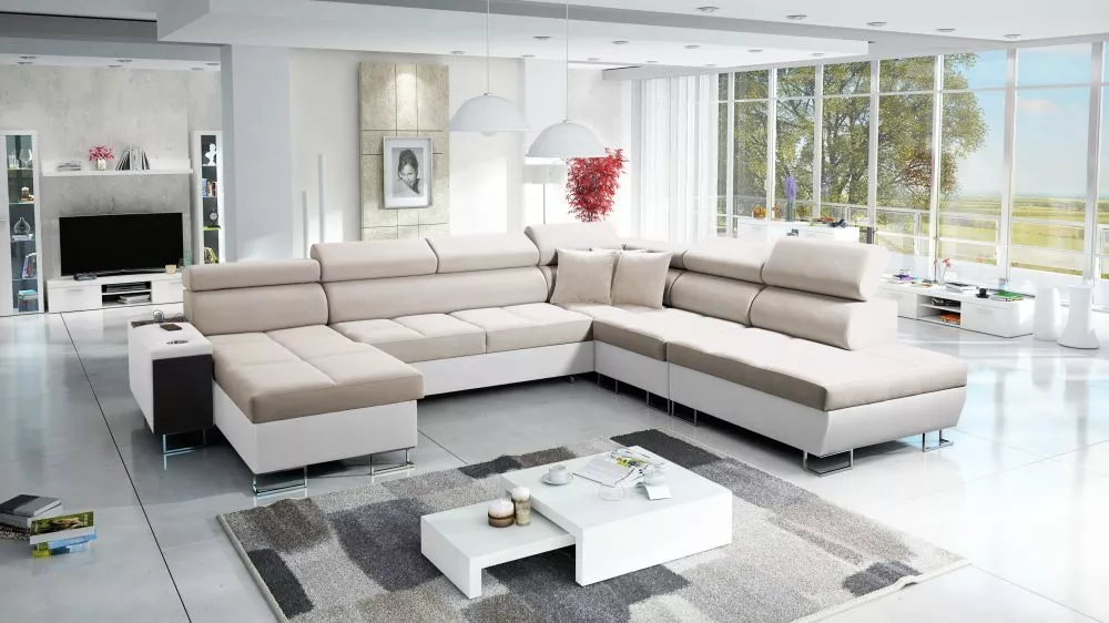 Dīvāns Morena 10 Premium Standard · Bēšs + balts · 298 × 360 × 84 cm