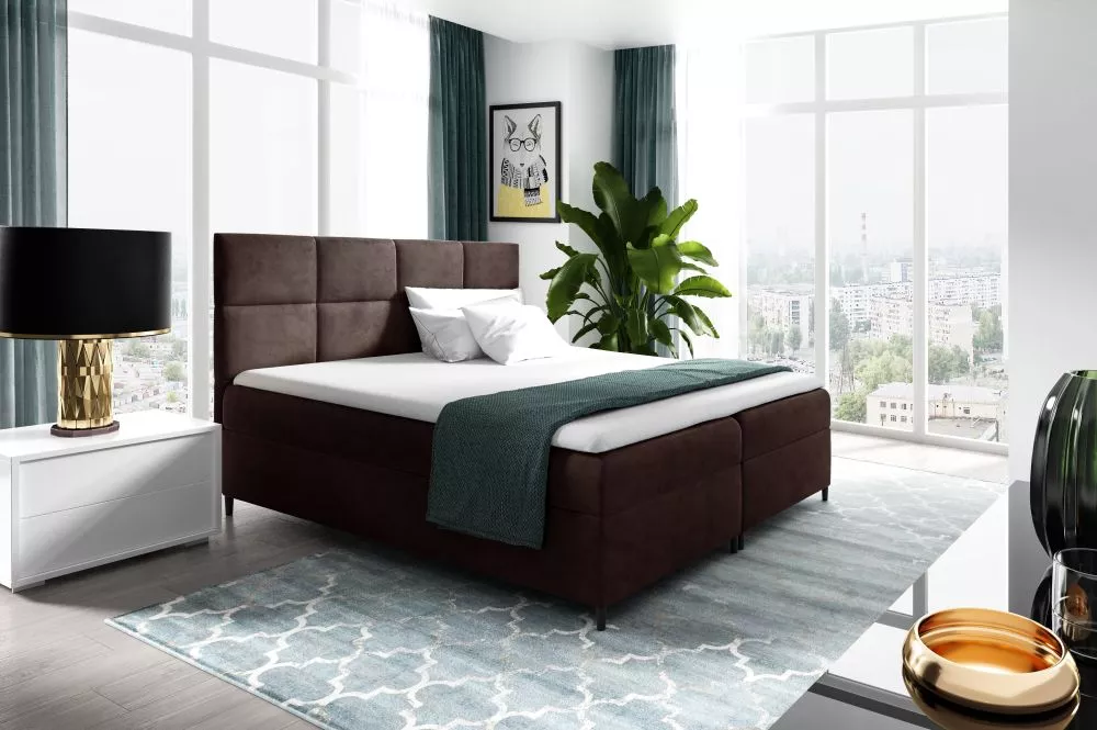 Gulta Leila Boxspring Standard Guļamvietas platums: 160 cm, Guļamvietas garums: 200 cm, · Brūns · 164 × 208 × 115 cm