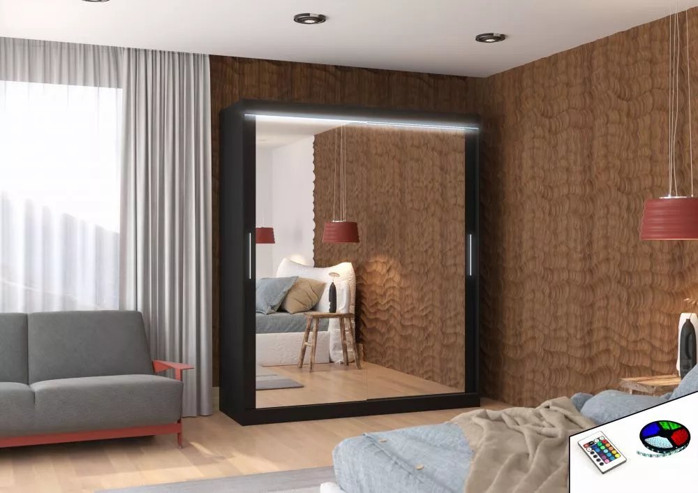 Skapis Ettore ar LED · Melns · 180 × 58 × 215 cm