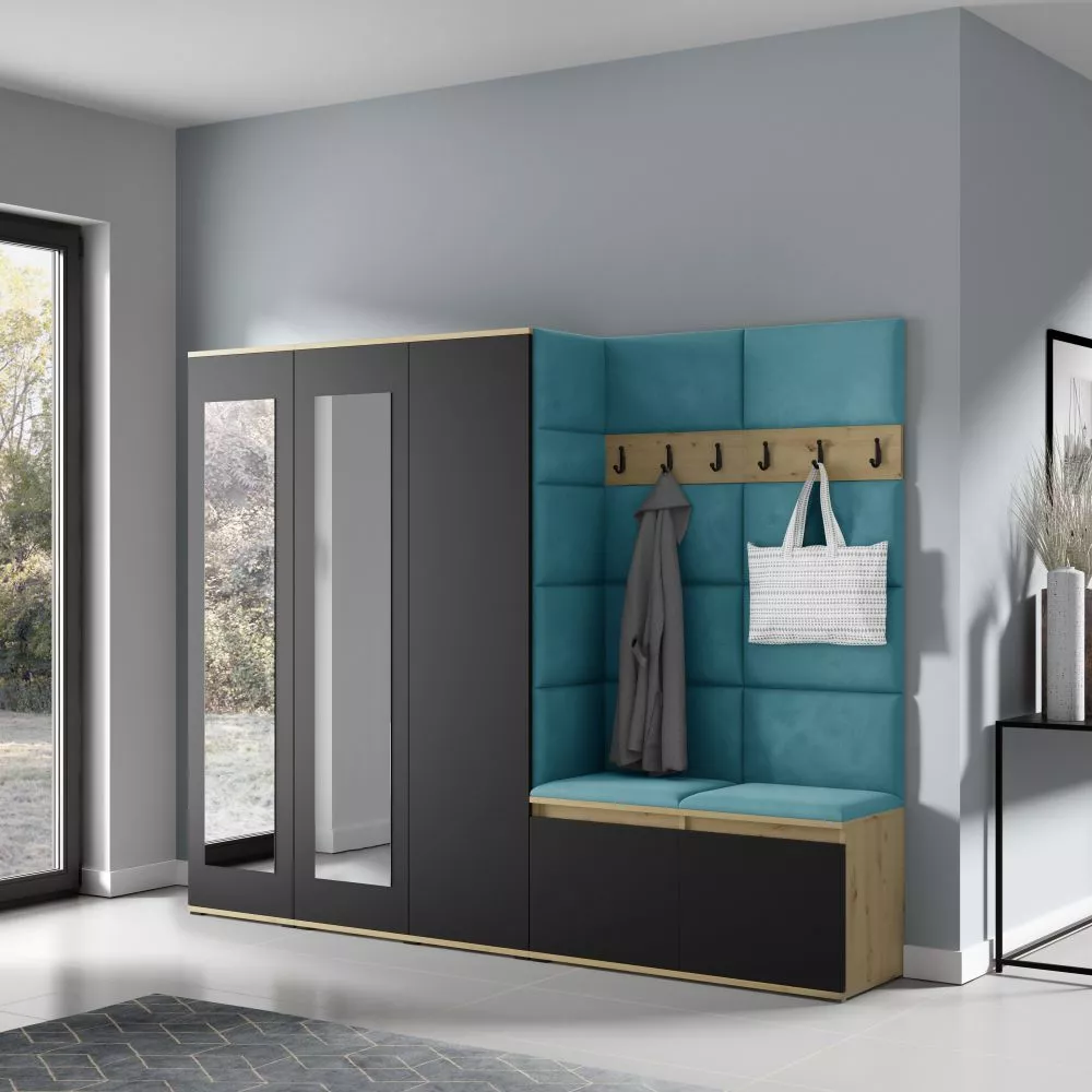 Apavu plaukts Emi 15 Trinity Korpusa krāsa: ozols artisan + melns, · 235 × 185 × 40 cm