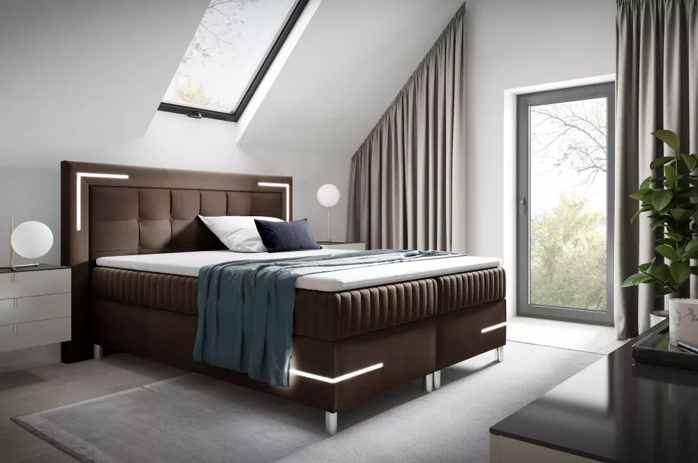 Gulta Tango 2 Boxspring Standard ar LED Guļamvietas platums: 160 cm, Guļamvietas garums: 200 cm, · Brūns · 192 × 211 × 1