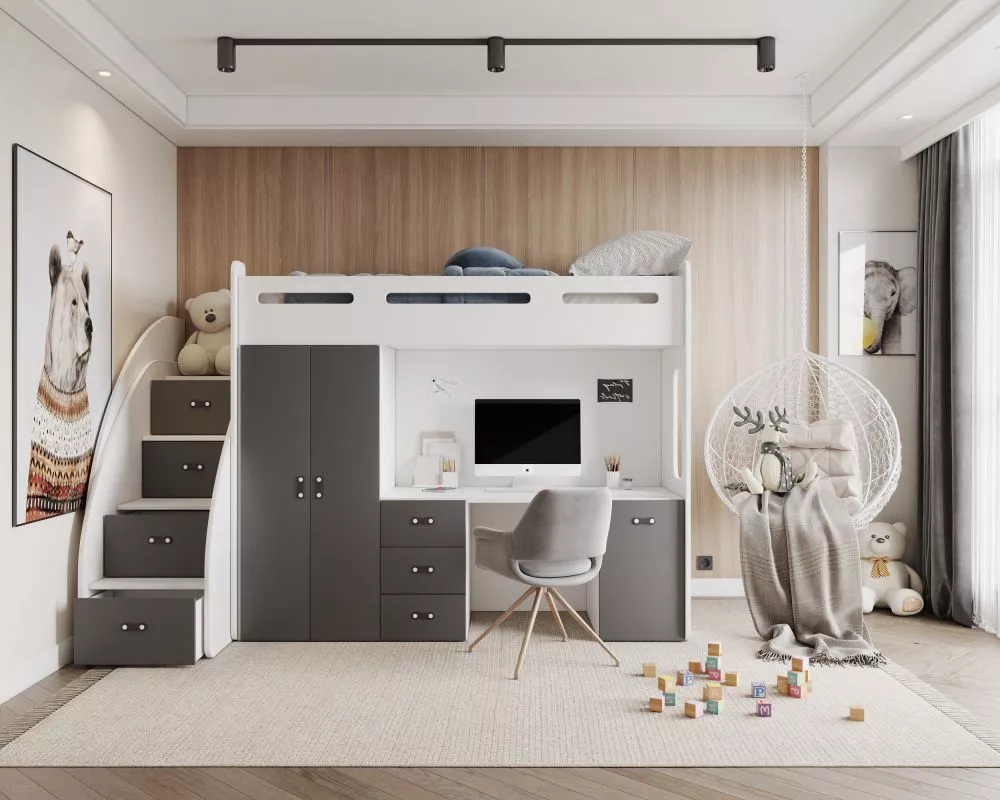 Bērnu gulta Zuzia Plus 80x200 ar stelāžu Guļamvietas platums: 80 cm, Guļamvietas garums: 200 cm, · 130 × 253 × 180 cm