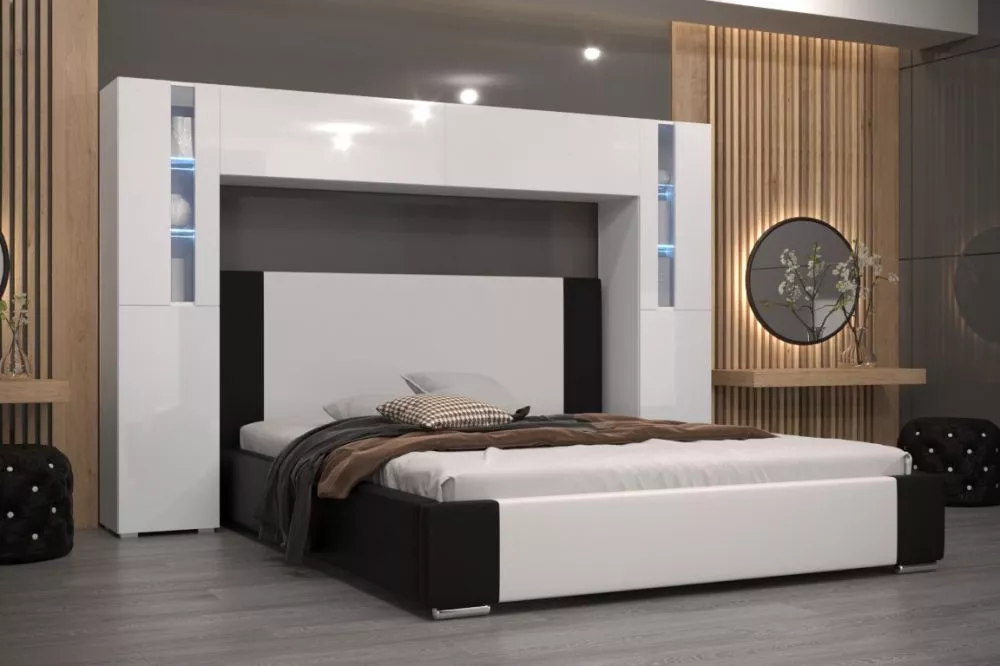 Sekcija Panama 8 Gloss ar LED · Balts · 256 × 35 × 184 cm