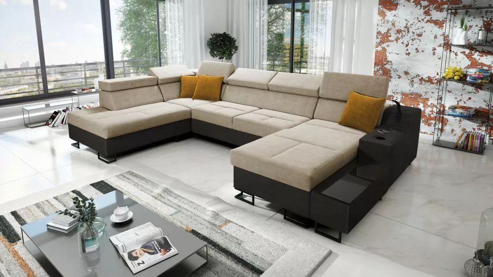 Dīvāns Alicante 6 Whisper Eco Standard · Bēšs + melns · 223 × 361 × 81 cm
