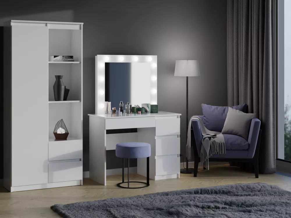 Kosmētikas galds Marina Mijas P ar LED · Balts · 98 × 146 × 51 cm