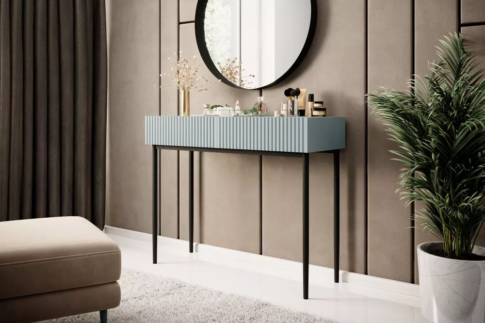 Kosmētikas galds Nicole T100 2SZ Black · Gaiši zils · 100 × 82 × 41 cm