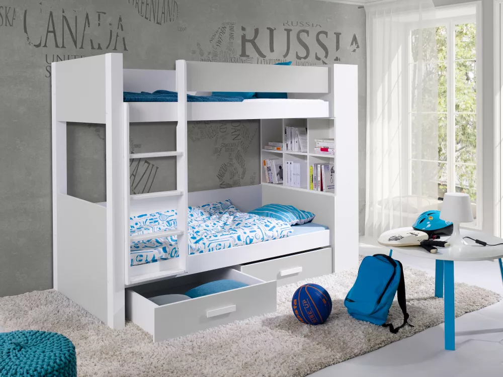 Bērnu gulta Gaspar 80x180 ar stelāžām Kāpņu puse: Pa labi, Guļamvietas platums: 80 cm, Guļamvietas garums: 180 cm, · 94 