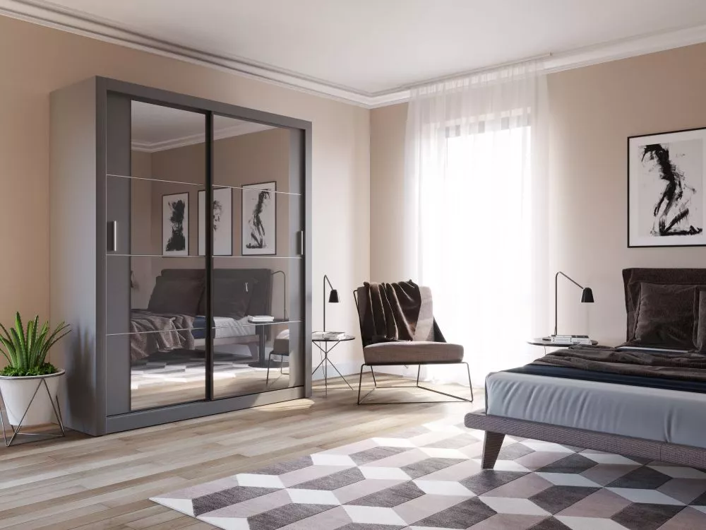 Skapis Arti AR-03 ar LED · Pelēks · 180 × 60 × 215 cm
