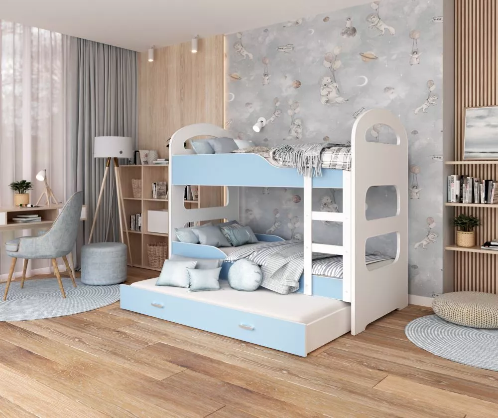 Bērnu gulta Dominik 3 80x190 ar stelāžām Guļamvietas platums: 80 cm, Guļamvietas garums: 190 cm, · 87 × 198 × 166 cm